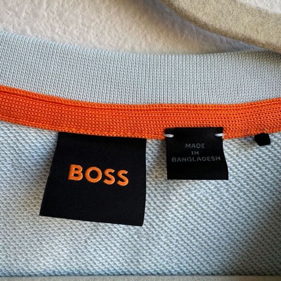 Hugo Boss Logo Patch Size Small Light Blue Crewneck 100% Cotton Pullover Sweater - Picture 4 of 7